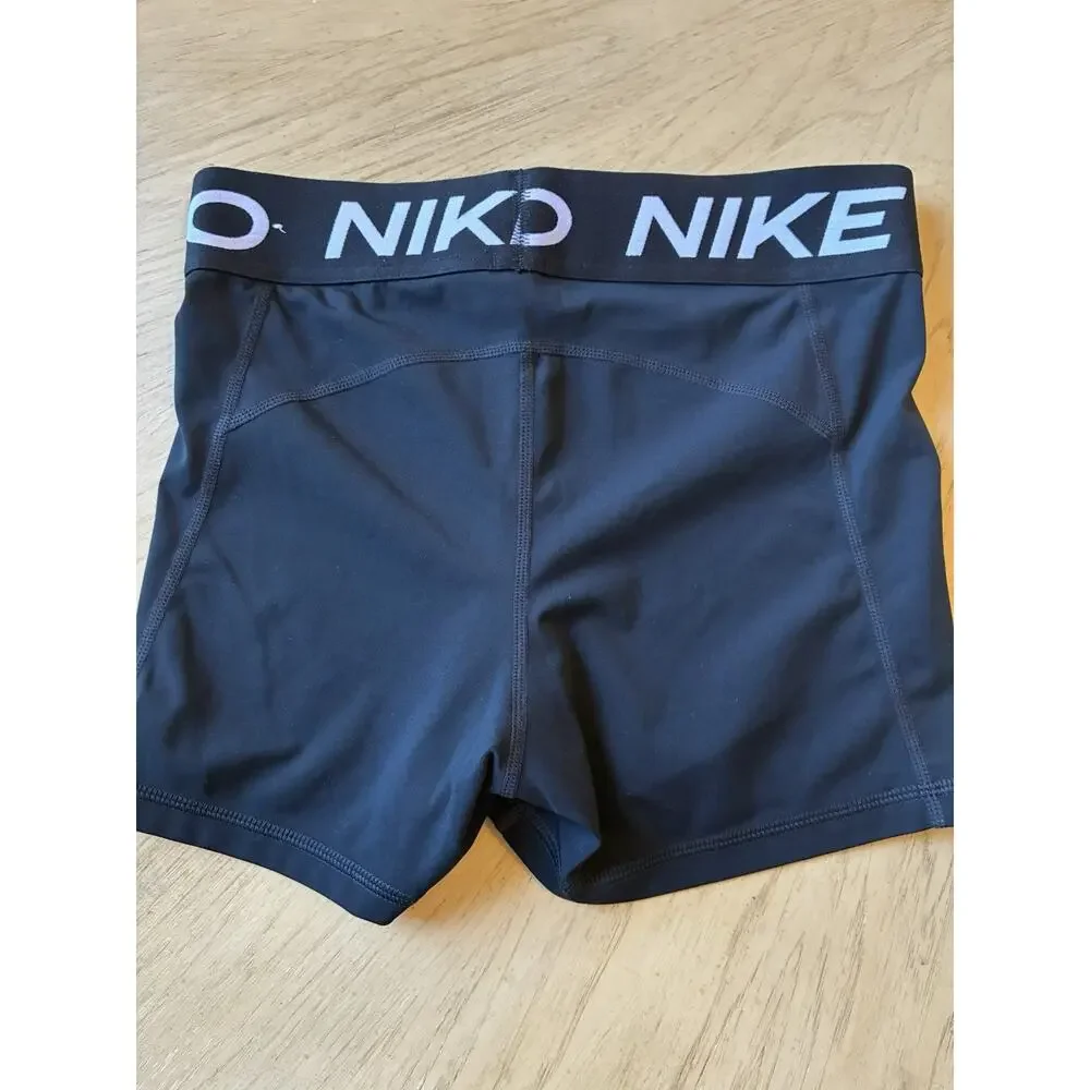 Nike Pro Dri Fit Women’s Mini Shorts Black XS Gym Running Grey Swoosh Logo 3”